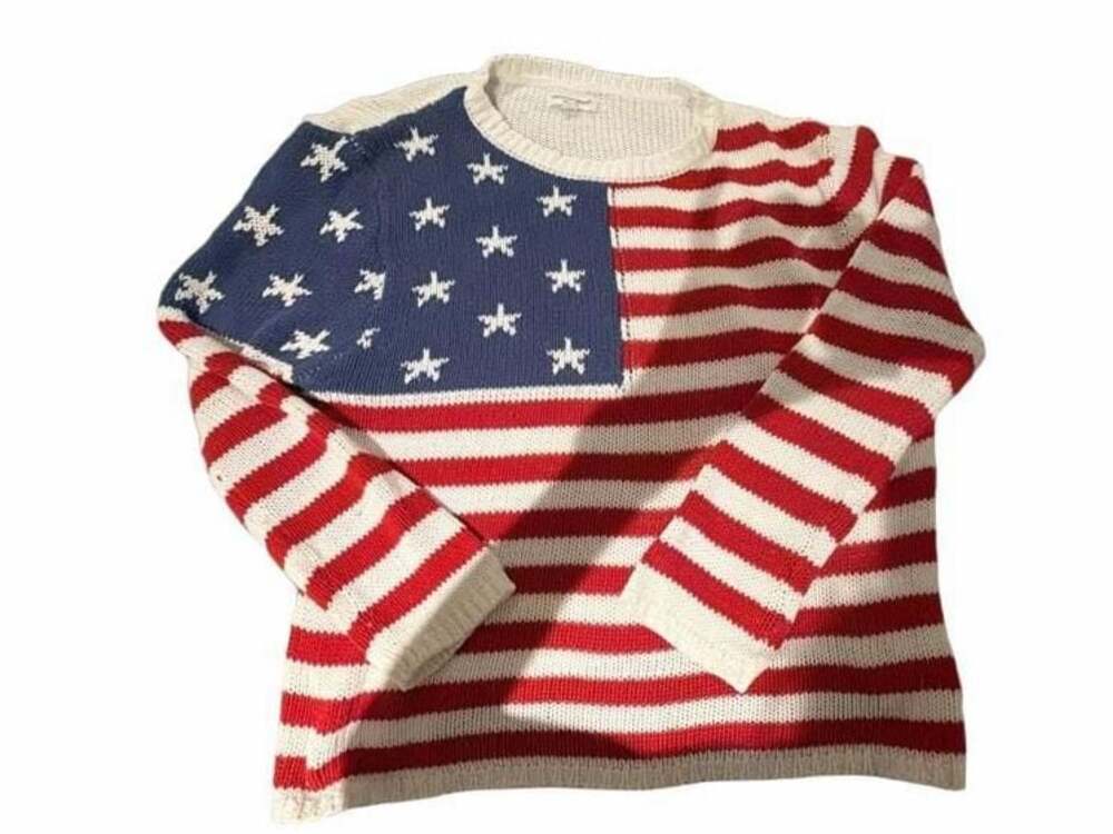 Grayson Threads Women's American Flag Knit Pullover Sweater Medium